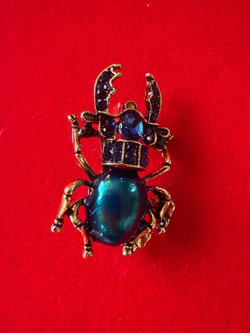 American Vintage Gold-Tone Beetle Brooch with Teal and Black Accents